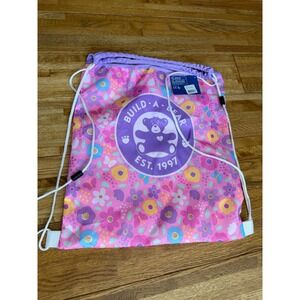 NWT Build A Bear Workshop Kids Drawstring Backpack Floral Pink Purple Flower Bag